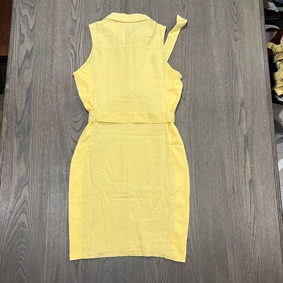 NWOT Guess Los Angeles Linen Blend Yellow Collared Utility Tie Waist Dress Sz M - Picture 5 of 9